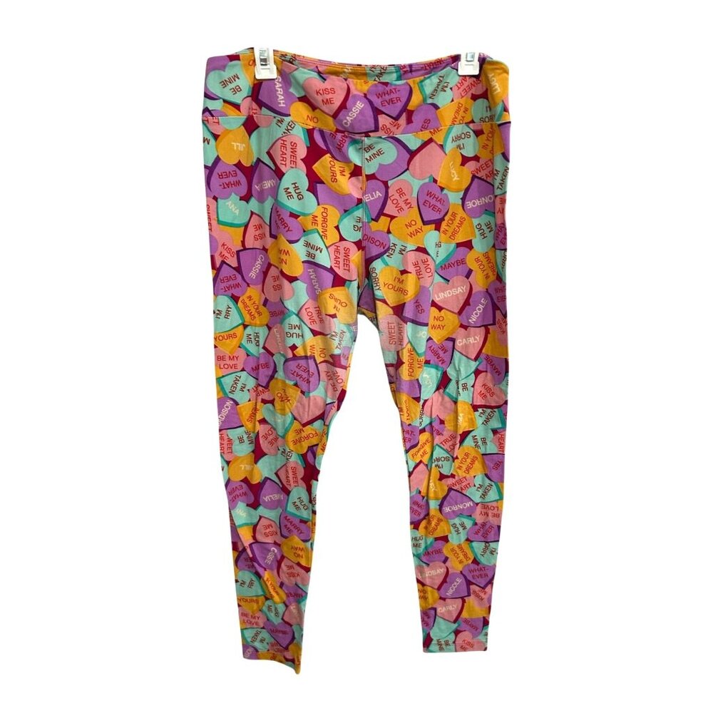 LuLaRoe Valentine Conversation Heart Print Leggings One Size Tall Curvy